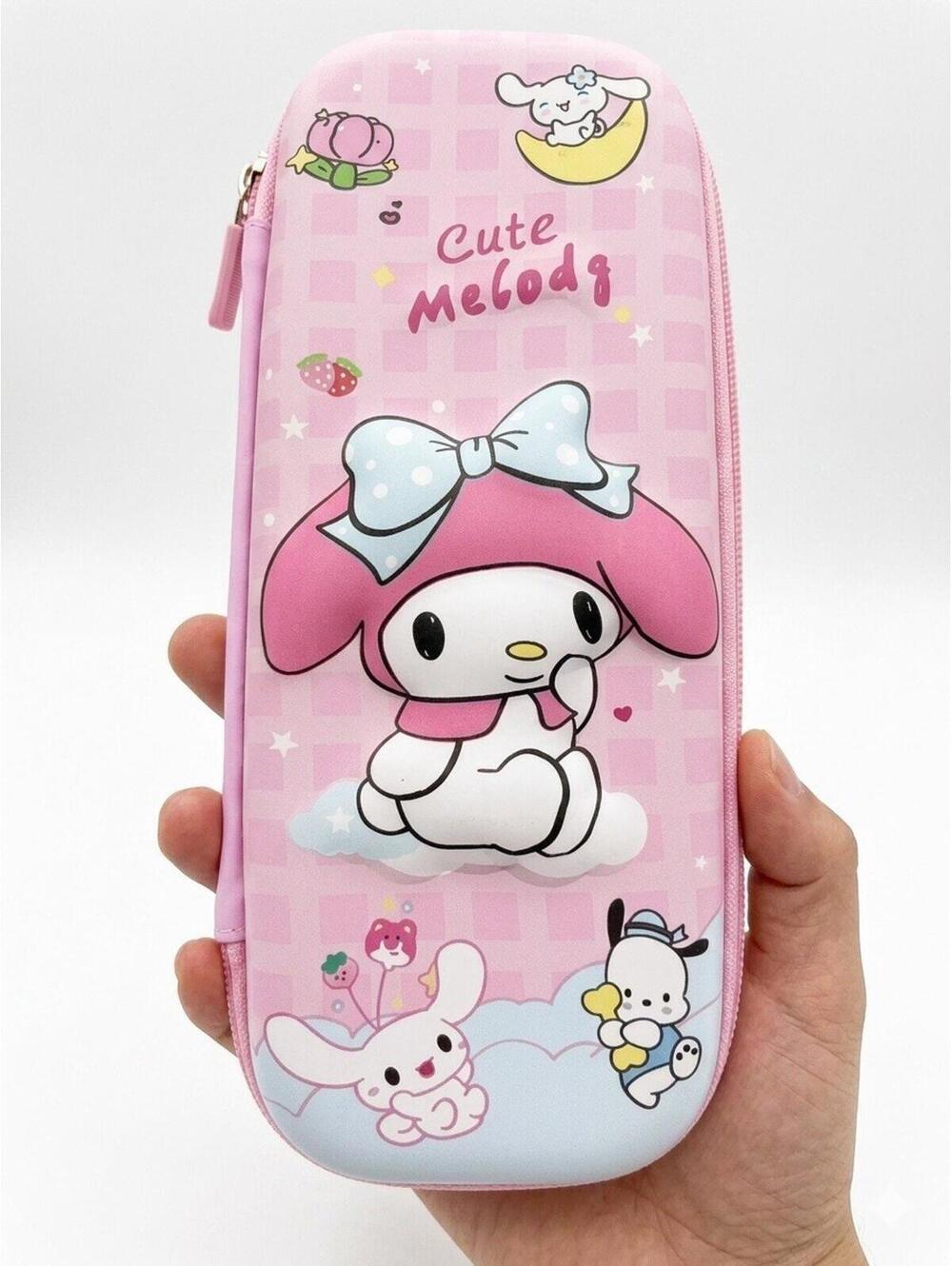 Large Pink Kawaii Pencil Case Sanrio Style Cute Cartoon Stationery Pouch 23cm